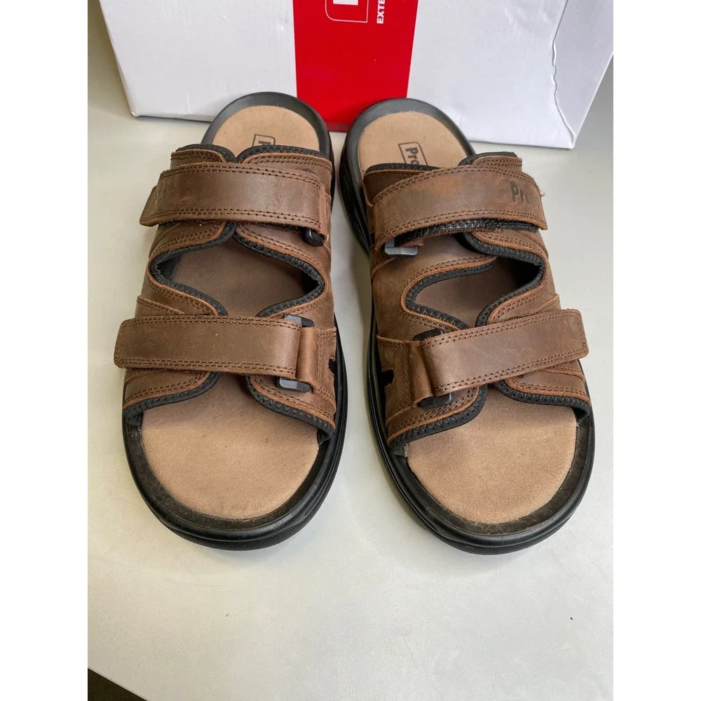 Propet Vero Mens Brown Leather Slide Sandals 12 XX 5E Extra Wide MSV003L